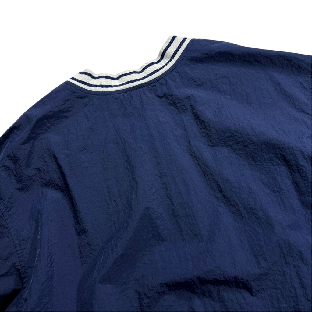 【USED】90s NIKE V-Neck Nylon Pullover Jacket Navy x White L / ナイキ Vネック ナイロン プルオーバー ジャケット ウィンドブレーカー リブ切替 刺繍 紺 白 90年代