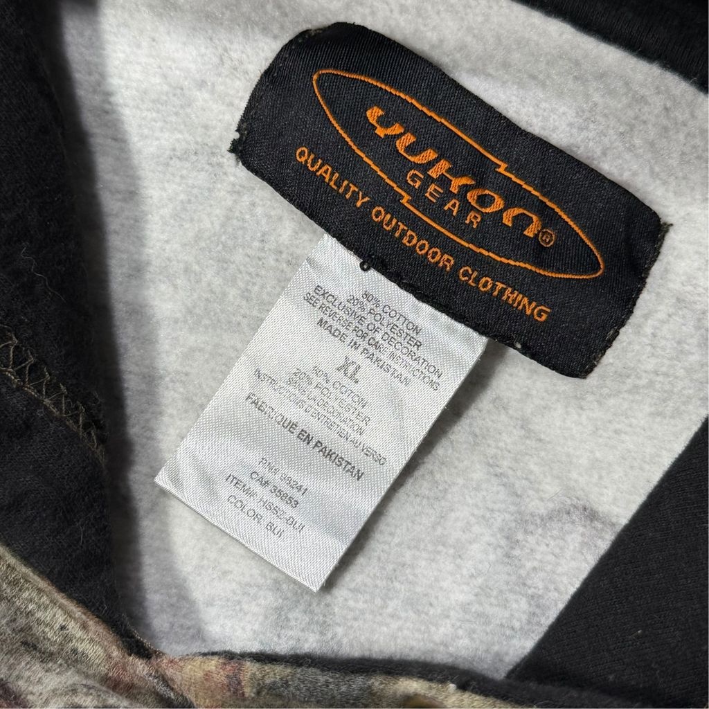 【USED】YUKON GEAR Mossy Oak Real Tree Camo Sweat Hoodie XL / ユーコンギア モッシーオーク リアルツリーカモ 迷彩 スウェット パーカー プルオーバー パキスタン製 メンズ ユニセックス 古着