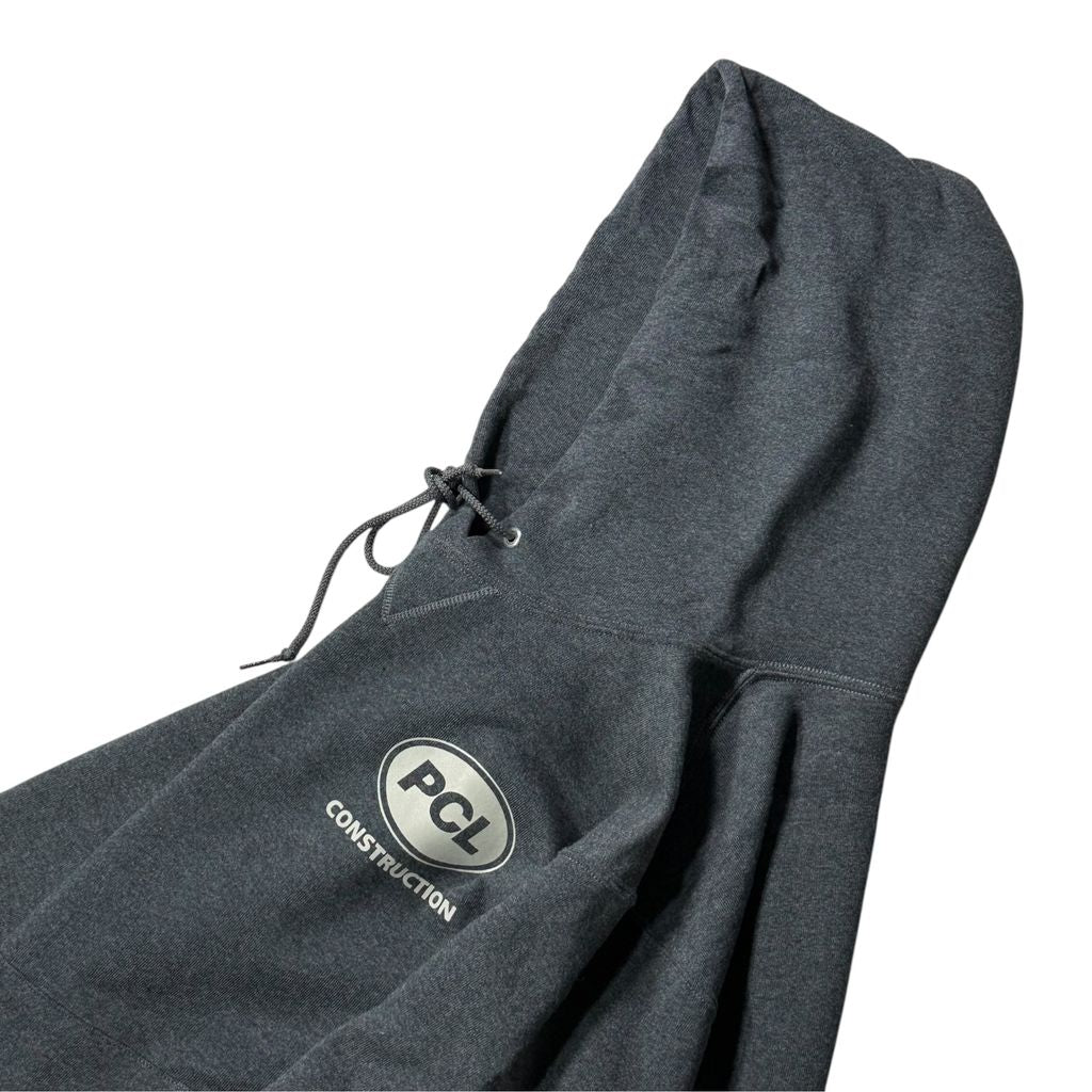 【USED】RUSSELL ATHLETIC PCL CONSTRUCTION Sweat Hoodie Grey S / ラッセルアスレチック 企業ロゴ スウェット パーカー プルオーバー チャコール グレー ホンジュラス製 デッドストック 古着