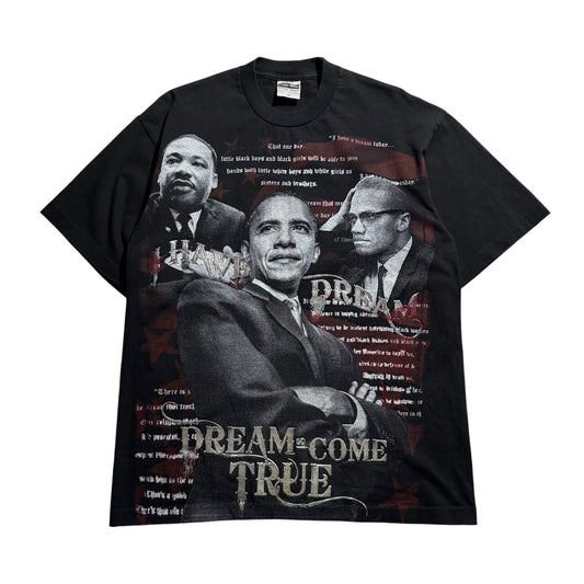 【USED】PRO TAG 2000s Barack Obama MLK & Malcolm X Black History T-Shirt Made in USA 半袖Tシャツ Lサイズ