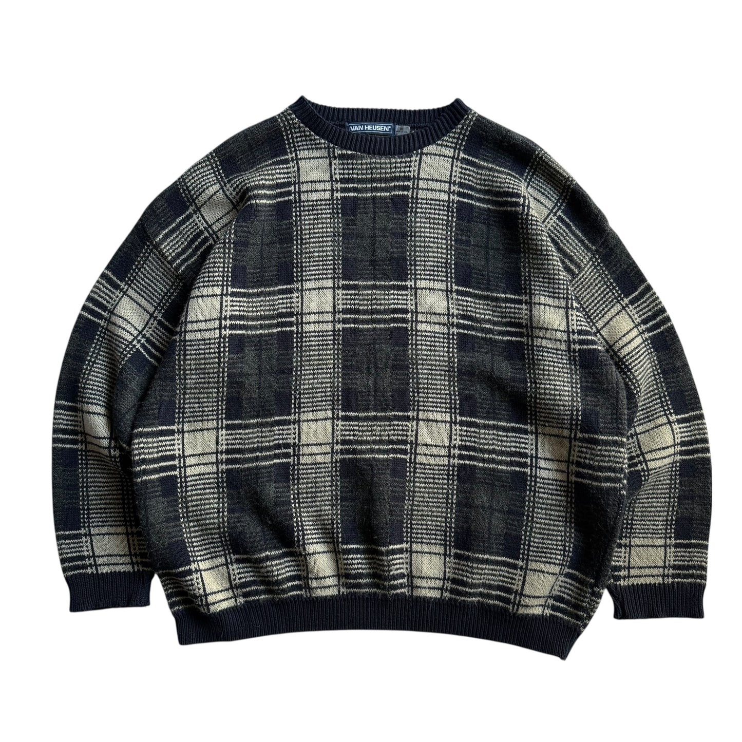 【USED】Van Heusen Check Pattern Crewneck Sweater