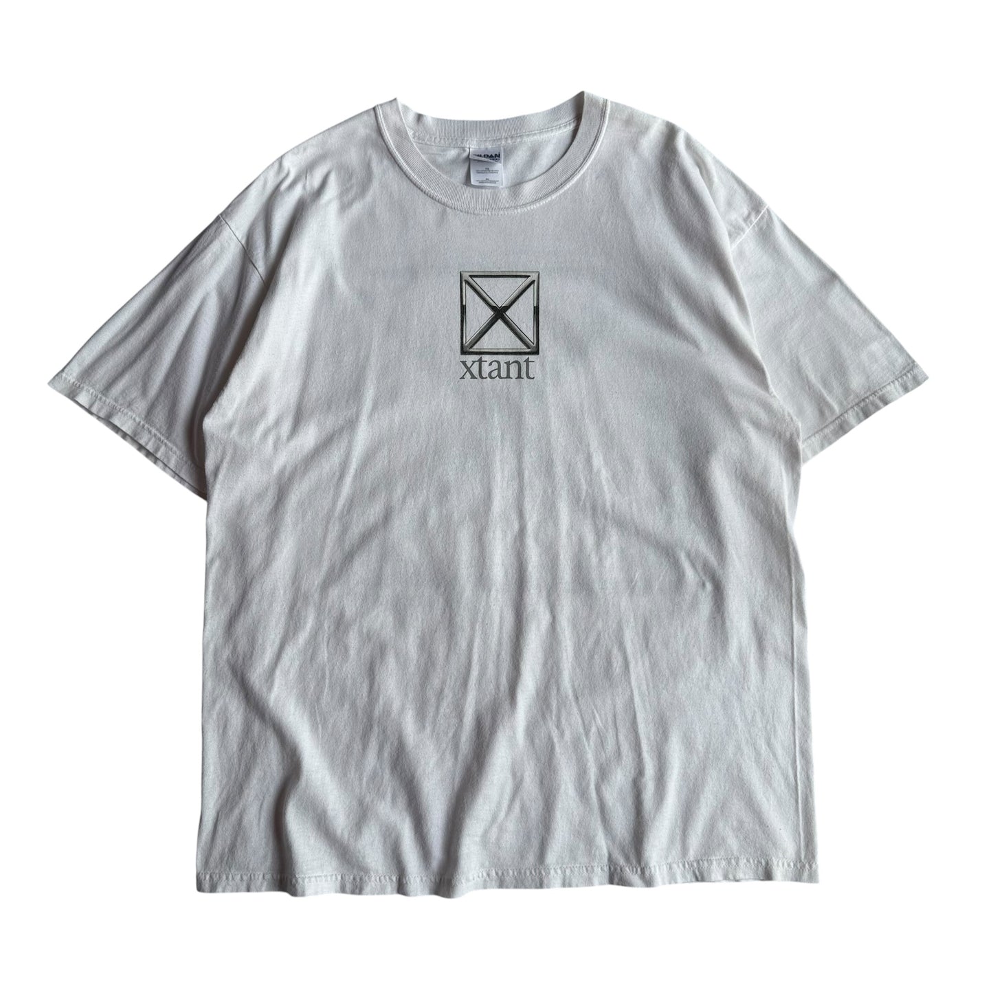 【USED】xtant エクスタント GILDAN ギルダン S/SL Tee 企業ロゴ 白 半袖Tシャツ バックプリント XLサイズ