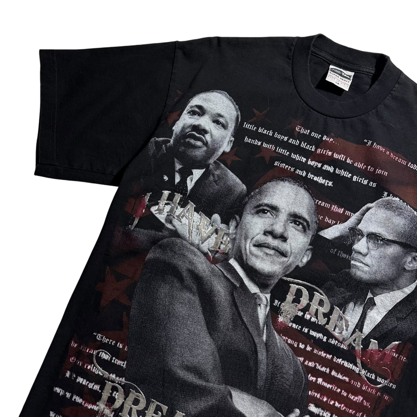 【USED】PRO TAG 2000s Barack Obama MLK & Malcolm X Black History T-Shirt Made in USA 半袖Tシャツ Lサイズ