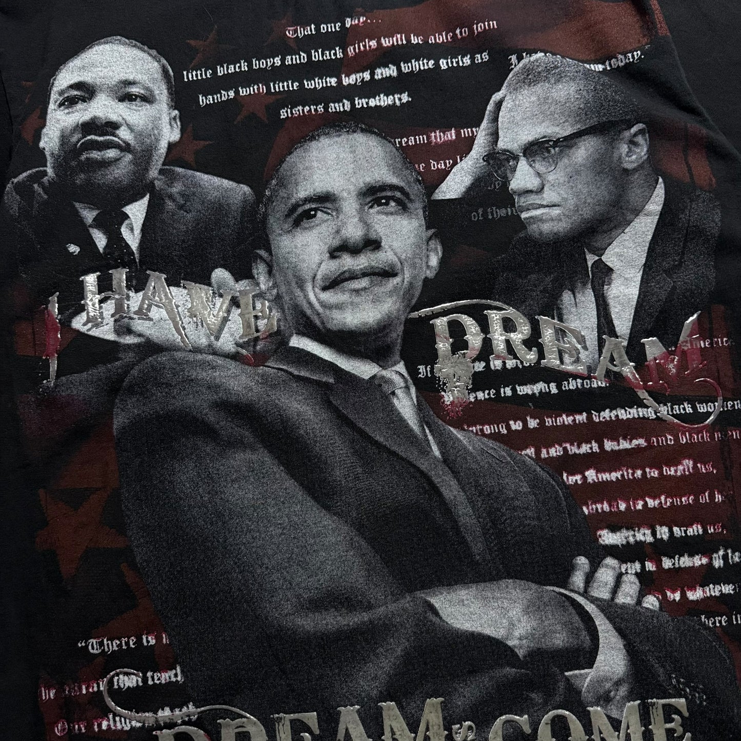 【USED】PRO TAG 2000s Barack Obama MLK & Malcolm X Black History T-Shirt Made in USA 半袖Tシャツ Lサイズ