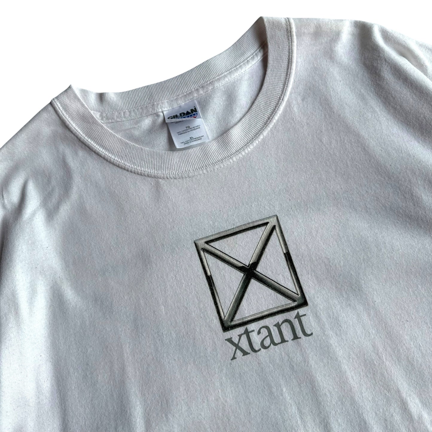 【USED】xtant エクスタント GILDAN ギルダン S/SL Tee 企業ロゴ 白 半袖Tシャツ バックプリント XLサイズ