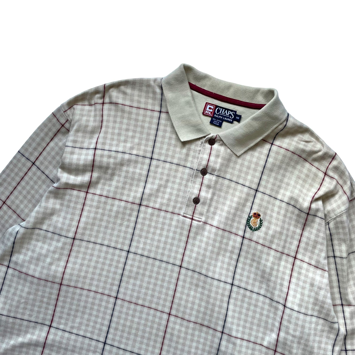 CHAPS RALPH LAUREN CHECK PATTERN L/SL POLO SHIRT