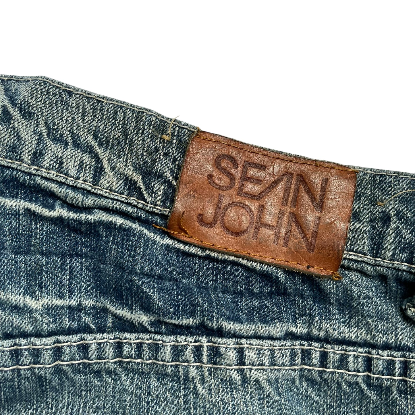 【Used】Sean John Emroidery Logo Washed Loose Straight Fit Denim Pants