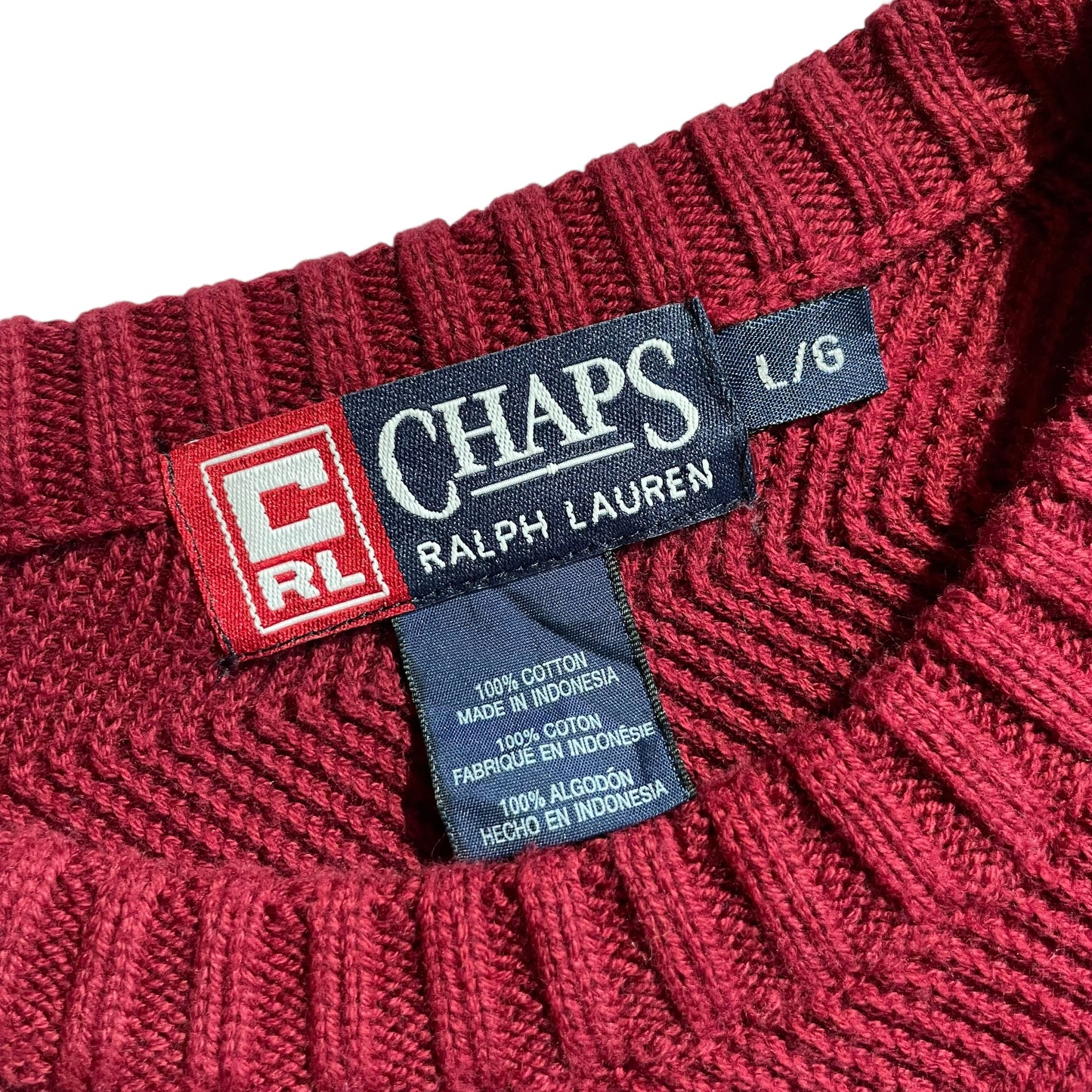 Chaps Crew Neck Border Cotton Sweater