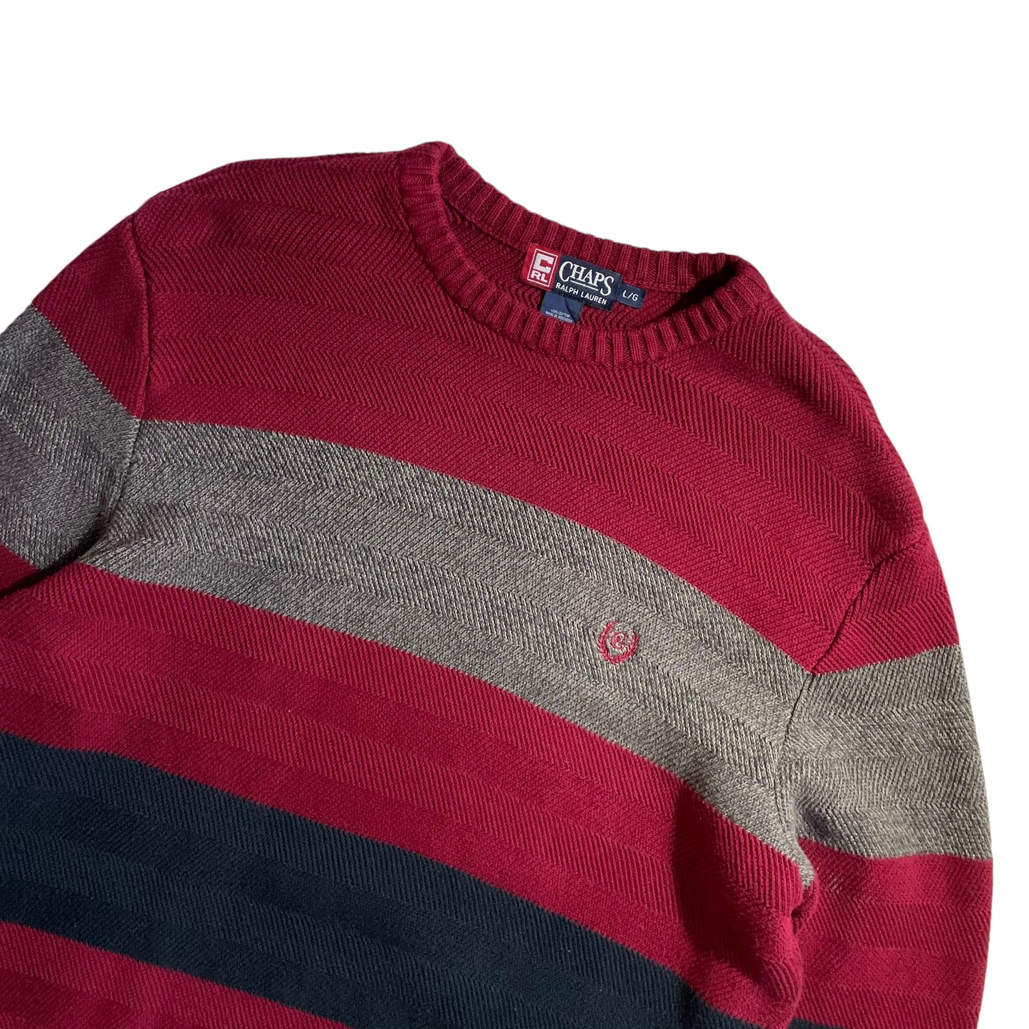 Chaps Crew Neck Border Cotton Sweater