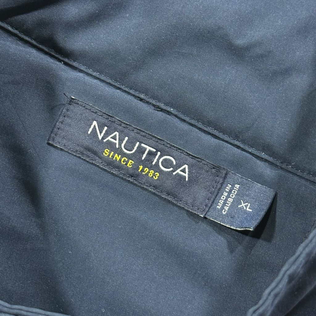 【USED】NAUTICA Swing Top Jacket Navy XL / ノーティカ スウィングトップ ジップアップブルゾン ジャケット 立ち襟 コーデュロイ切り替え 紺 ビッグサイズ 古着 USED