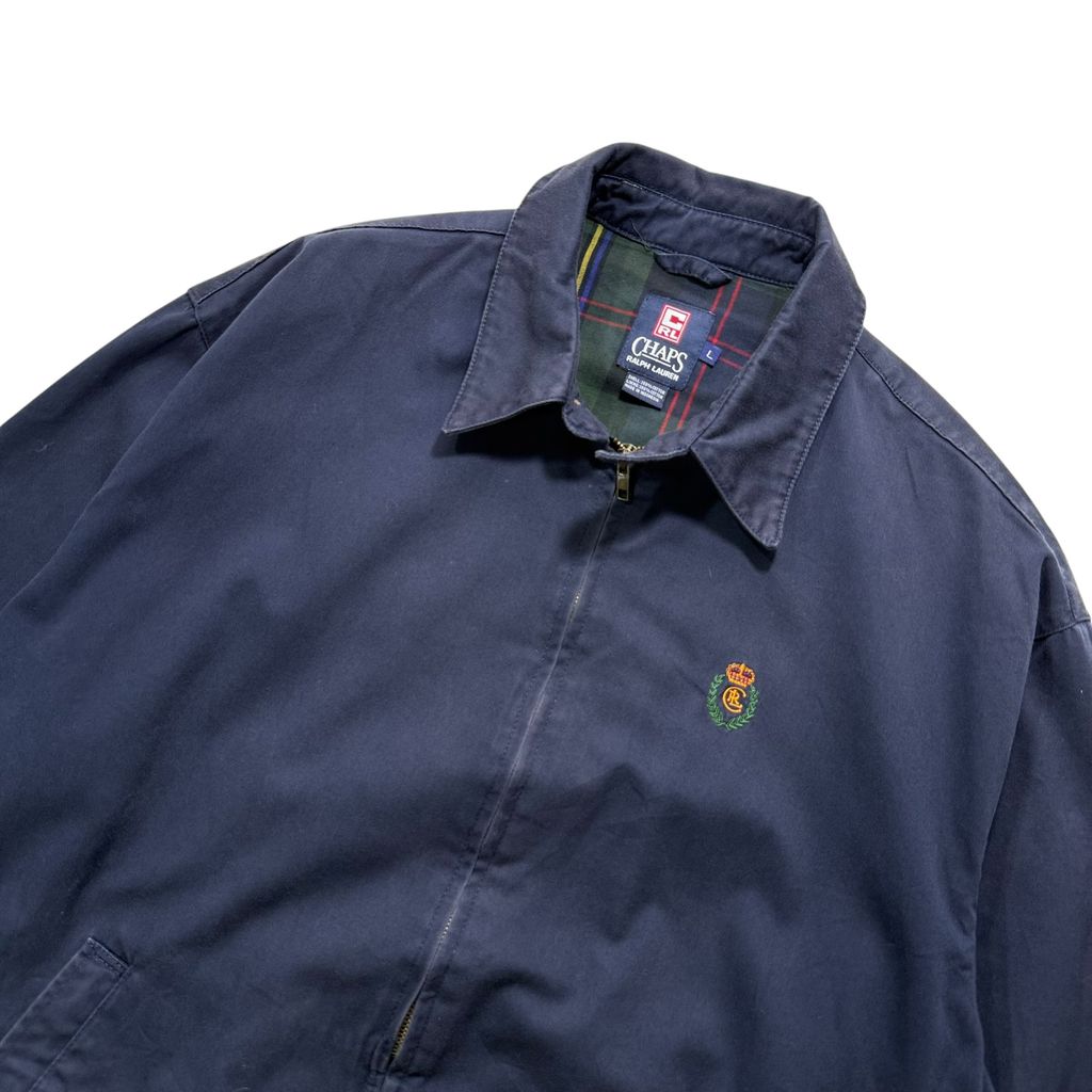 【USED】90s CHAPS RALPH LAUREN Swing Top Jacket Navy L / チャップス ラルフローレン スウィングトップ ドリズラージャケット ネイビー 濃紺 タータンチェック裏地 90年代 ヴィンテージ 古着