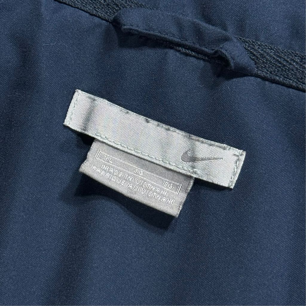 【USED】00s NIKE Nylon Track Jacket Navy x White XL / ナイキ ナイロンジャケット トラックジャケット サイドライン 刺繍ロゴ 紺 白 00年代