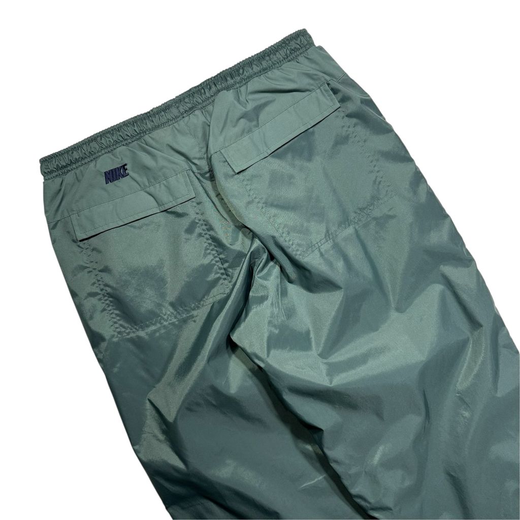 【USED】00s Nike Nylon Tech Pants Green x Navy M / ナイキ ナイロン テック パンツ グリーン ネイビー サイドライン ロゴ刺繍 スポーツ