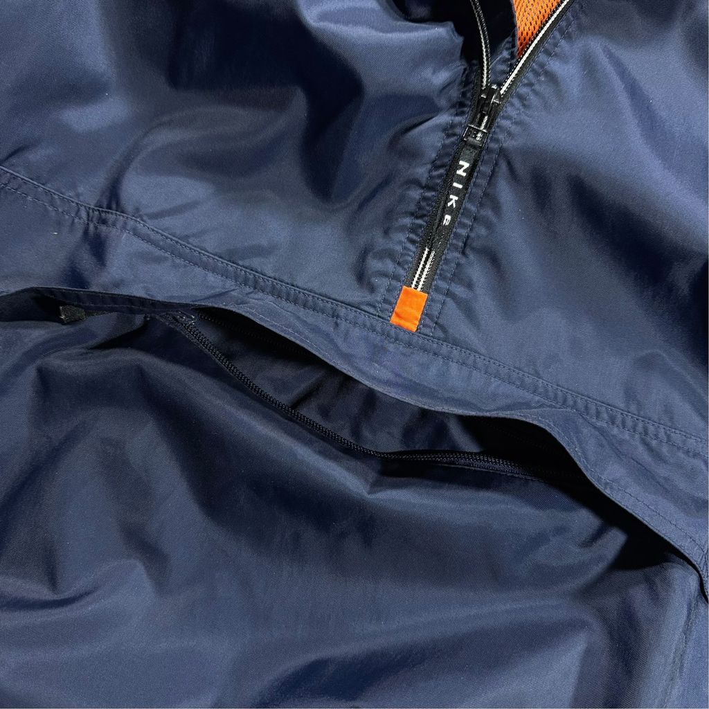 【USED】00s NIKE Hooded Nylon Pullover Jacket Navy x Orange L / ナイキ フーデッド ナイロン プルオーバー ジャケット アノラック パーカー 刺繍 紺 オレンジ 00年代