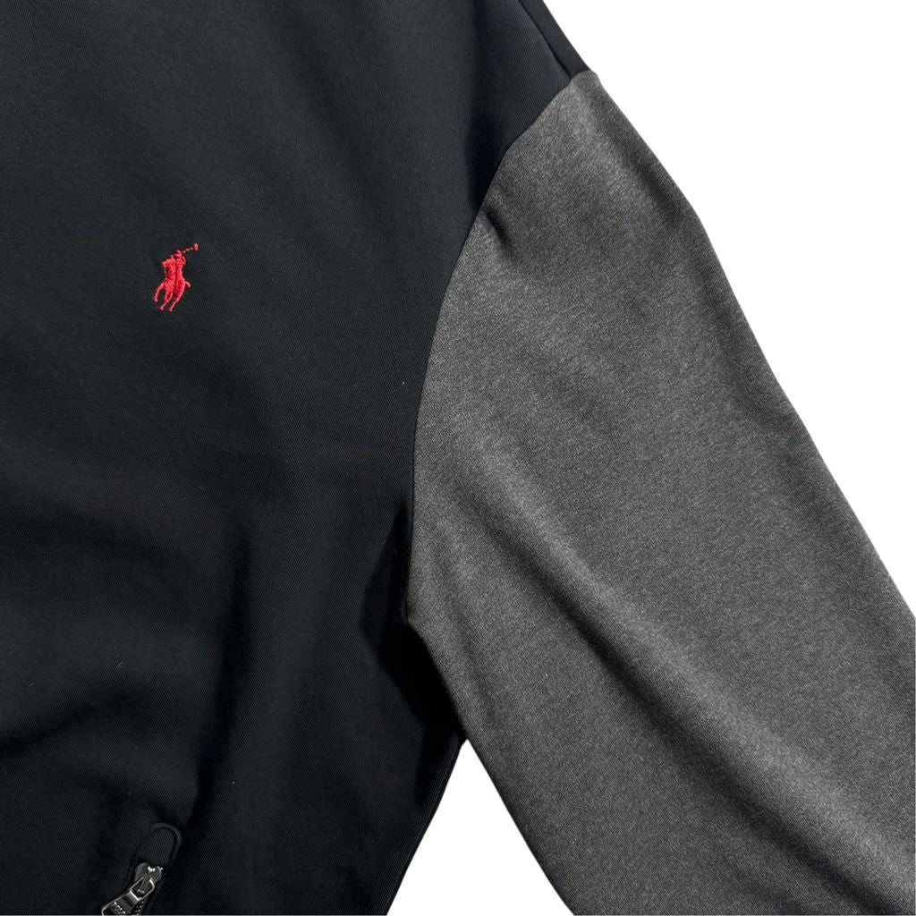 POLO RALPH LAUREN Color Block Track Jacket Black x Dark Gray L / ポロラルフローレン カラーブロック トラックジャケット ジャージ フルジップスタンドカラー 切替 刺繍ロゴ 黒 灰色 00s〜10s 古着 USED
