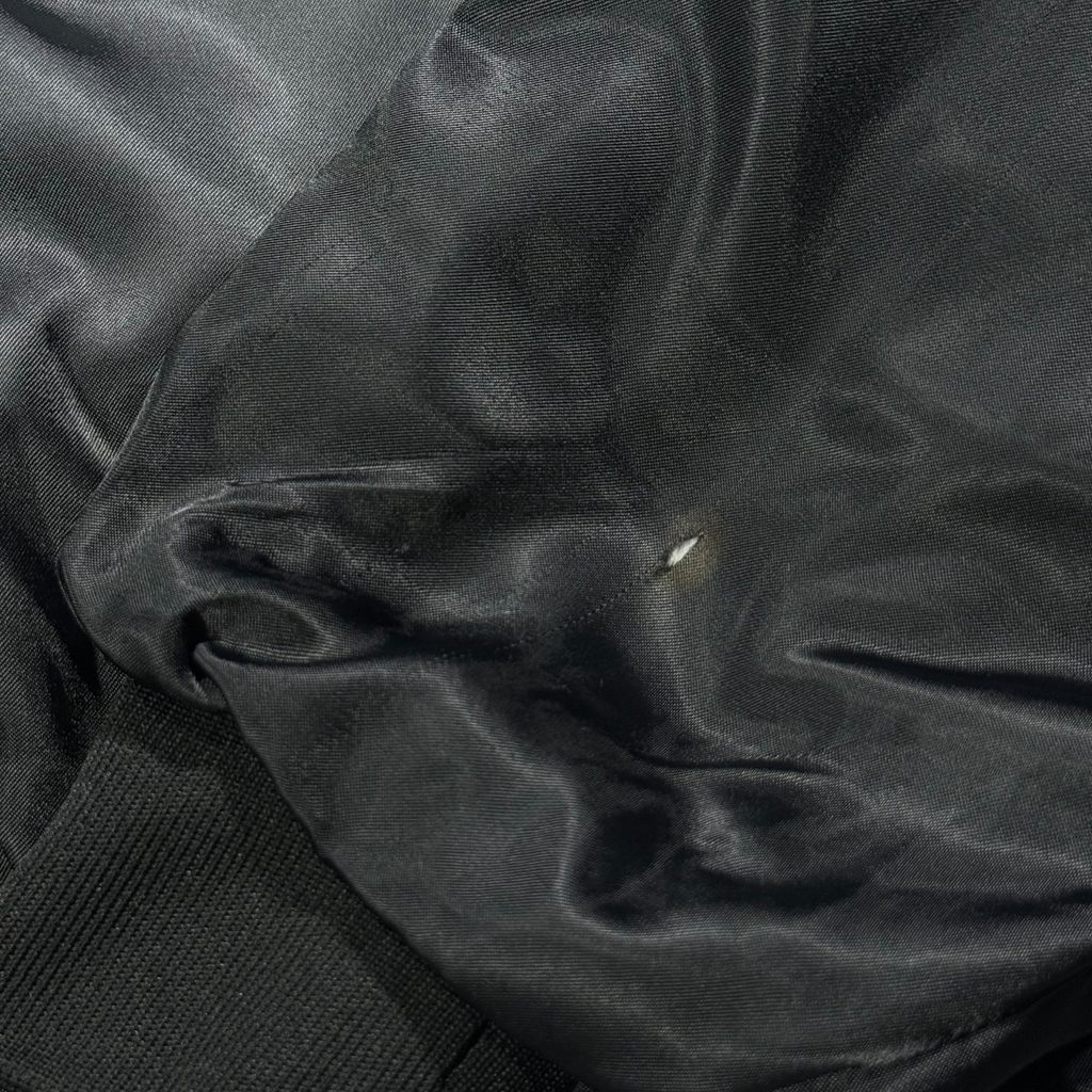 【USED】90s ASW Jackets Satin Bomber Jacket Black L / エーエスダブリュー ナイロンサテン スタジャン スタジアムジャケット カジノ 企業刺繍 ブラック 黒 アメリカ製 USA 90年代 ヴィンテージ 古着