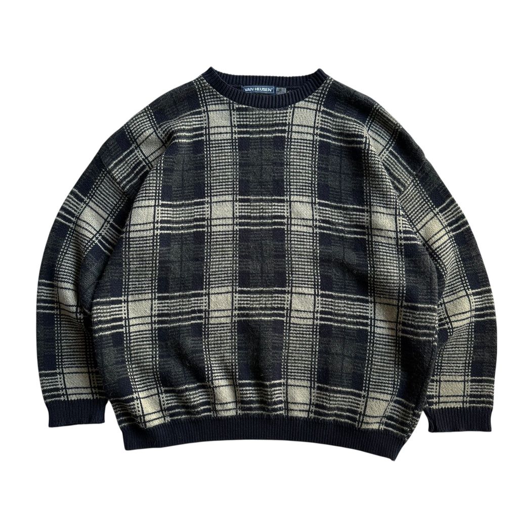 【USED】Van Heusen Check Pattern Crewneck Sweater