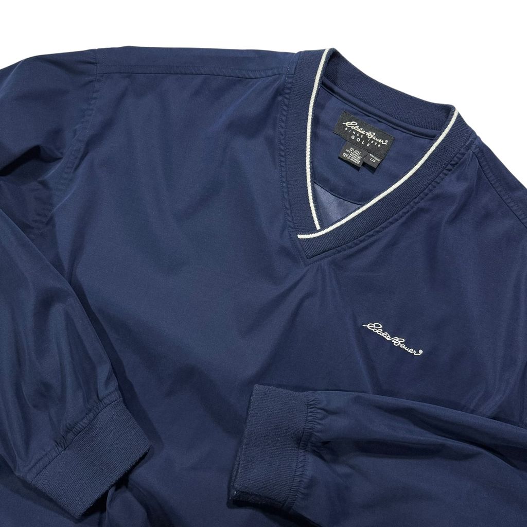 【USED】Eddie Bauer GOLF V-Neck Nylon Pullover Jacket Navy L / エディーバウアー ゴルフ Vネック プルオーバー ナイロンジャケット ウィンドブレーカー 紺 90s〜00s ヴィンテージ 古着