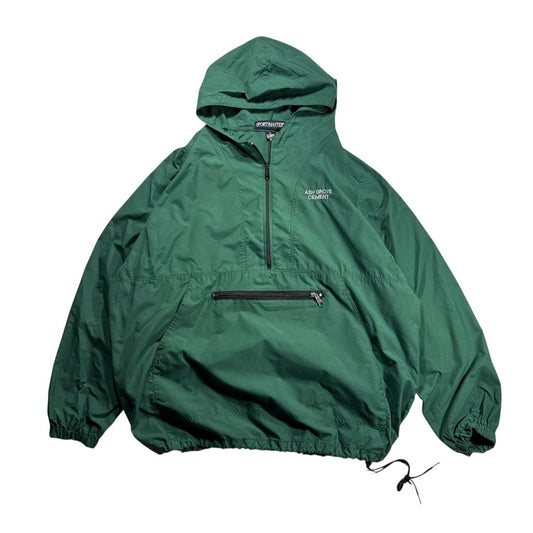 【USED】90s SPORTSMASTER USA製 ASH GROVE CEMENT Hooded Nylon Pullover Jacket Dark Green XL / スポーツマスター アッシュグローブセメント フーデッド ナイロン プルオーバー ジャケット アノラックパーカー ダークグリーン 90年代