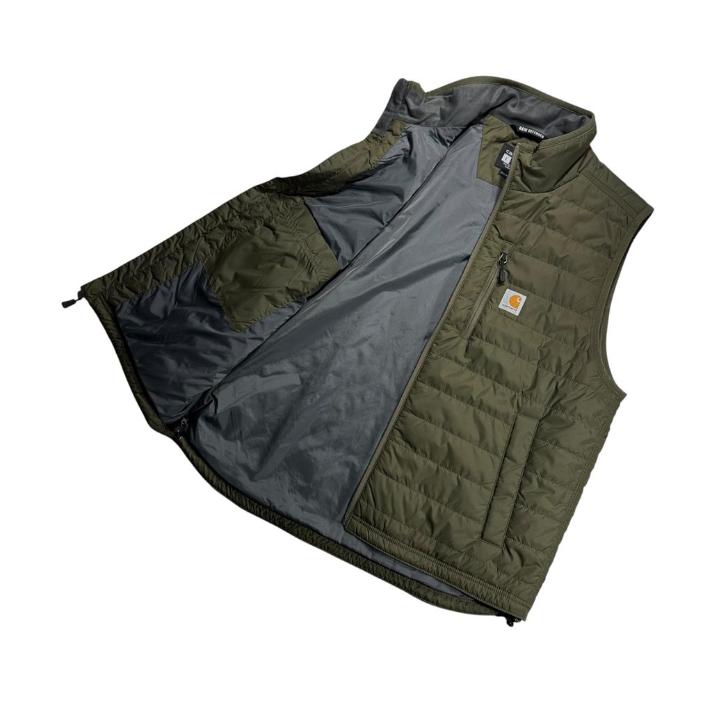 【USED】Carhartt RAIN DEFENDER Relaxed Fit Quilted Vest Dark Green L / カーハート レインディフェンダー リラックスフィット キルティング ベスト ダークグリーン オリーブ ワーク