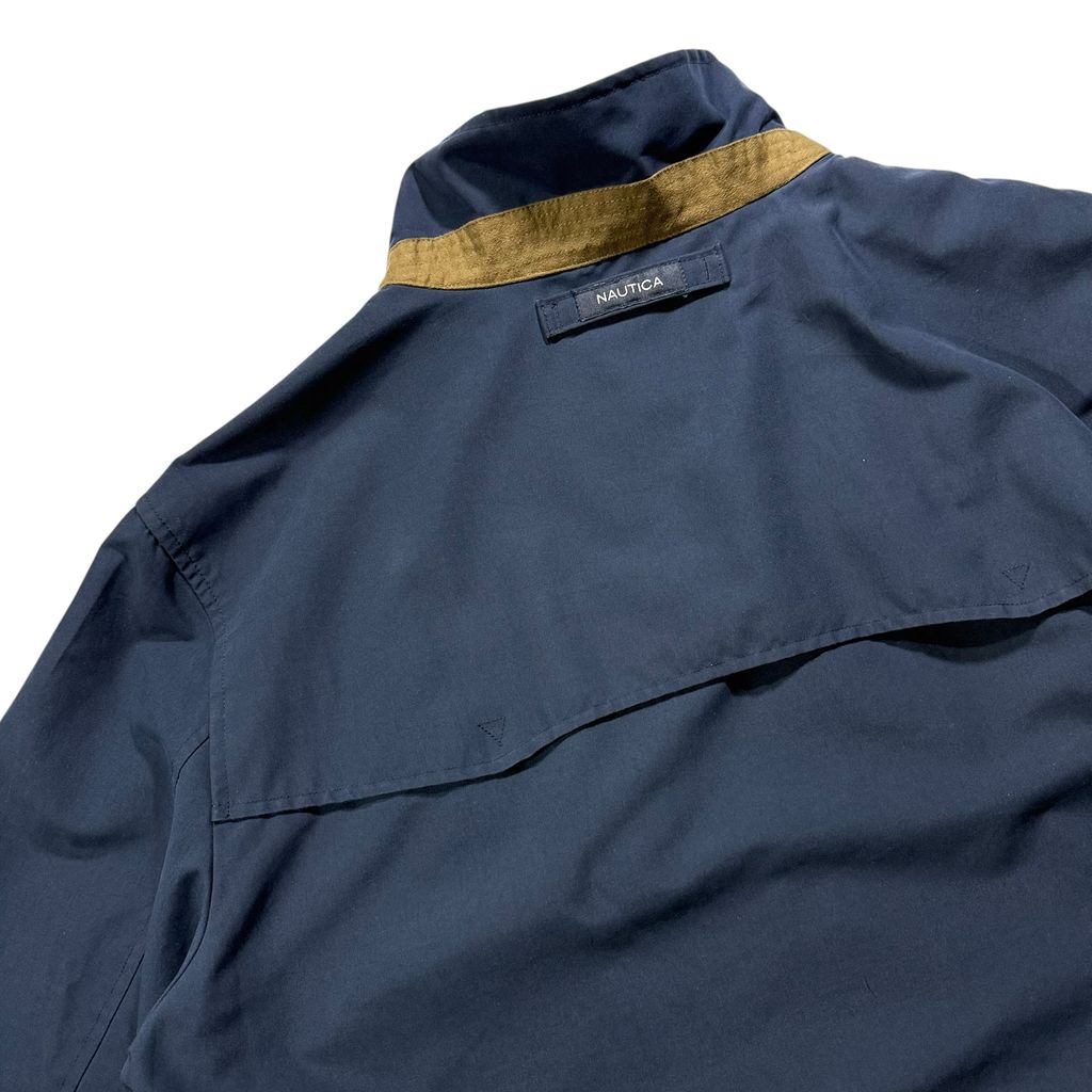 【USED】NAUTICA Swing Top Jacket Navy XL / ノーティカ スウィングトップ ジップアップブルゾン ジャケット 立ち襟 コーデュロイ切り替え 紺 ビッグサイズ 古着 USED