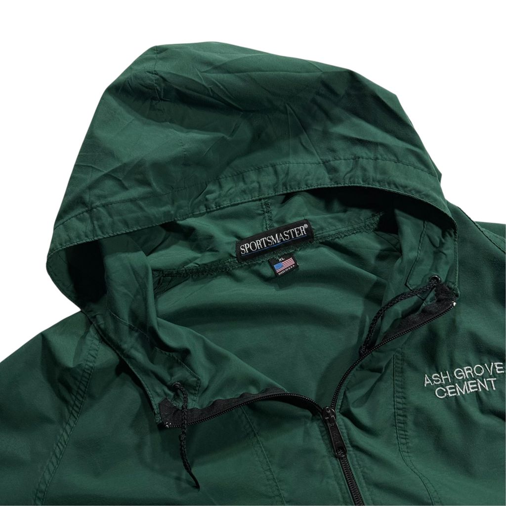 【USED】90s SPORTSMASTER USA製 ASH GROVE CEMENT Hooded Nylon Pullover Jacket Dark Green XL / スポーツマスター アッシュグローブセメント フーデッド ナイロン プルオーバー ジャケット アノラックパーカー ダークグリーン 90年代