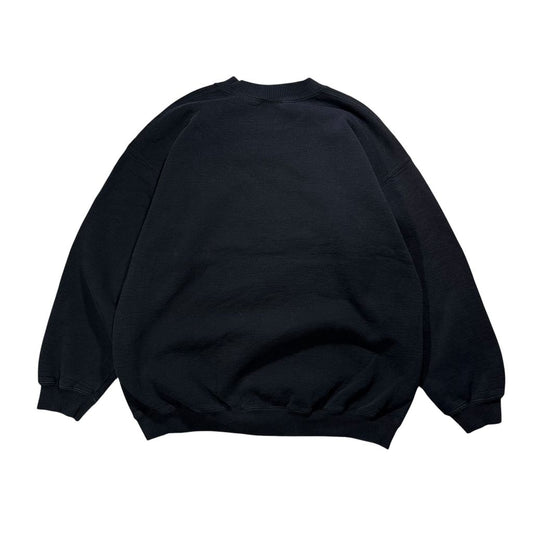 【USED】90s NIKE Center Big Swoosh Sweat Black L / ナイキ センター ビッグスウッシュ 刺繍 クルーネック スウェット トレーナー ブラック 黒 白タグ Lサイズ メンズ 古着