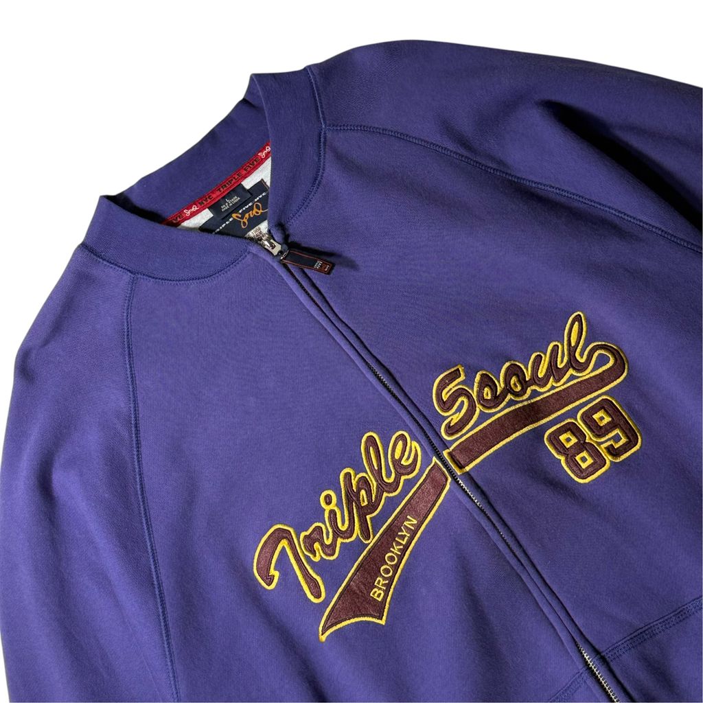 【USED】TRIPLE 5 SOUL Full Zip Sweat Jacket Purple L / トリプルファイブソウル フルジップ スウェット ジャケット パープル 紫 刺繍 555 中国製 メンズ Lサイズ 古着