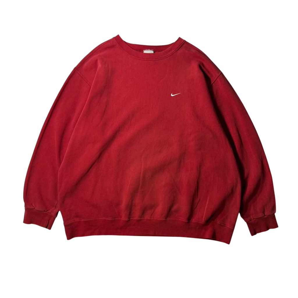 【USED】NIKE Swoosh Sweat Red XL / ナイキ ワンポイント スウッシュ 刺繍 クルーネック スウェット トレーナー レッド 赤 白タグ XLサイズ メンズ ユニセックス 古着