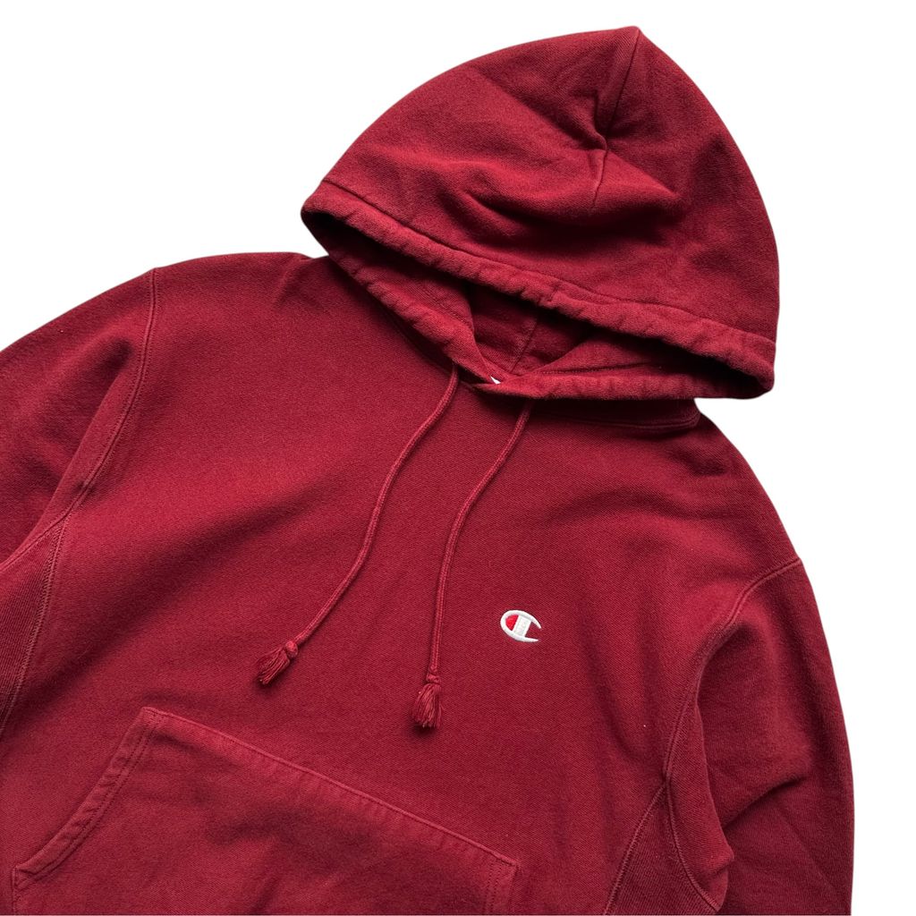 【USED】Champion REVERSE WEAVE Hoodie Red M JPN XL / チャンピオン リバースウィーブ スウェット パーカー プルオーバー フーディー ボルドー 赤 目付き ホンジュラス製 メンズ ユニセックス 古着