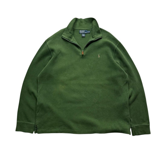 【USED】Polo by Ralph Lauren Half-Zip Cotton Sweat Green XL / ポロ バイ ラルフローレン ハーフジップ コットン スウェット トレーナー グリーン 緑 ポニー刺繍 XL 古着