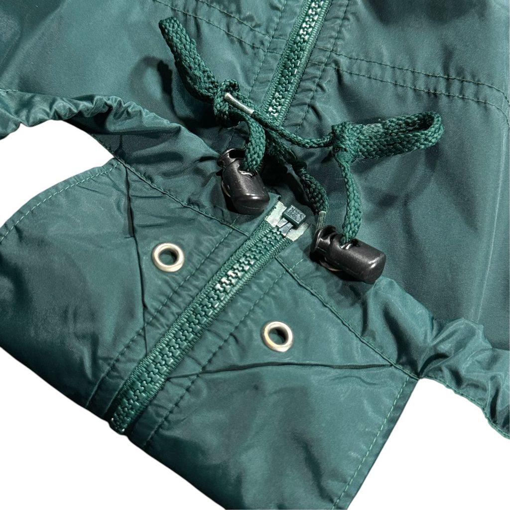 【USED】90s NIKE Nylon Full-Zip Jacket Dark Green x Yellow x White XL / ナイキ ナイロンジャケット フルジップ 襟付き 切替 バックビッグスウッシュ 90年代