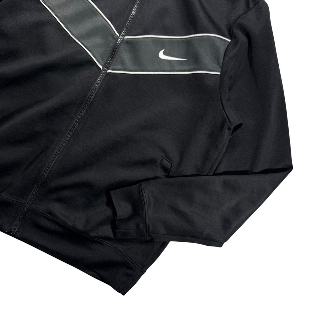 【USED】00s NIKE Track Jacket Black x Gray M / ナイキ トラックジャケット ジャージ 刺繍ロゴ 切替 スタンドカラー 黒 灰色 00年代