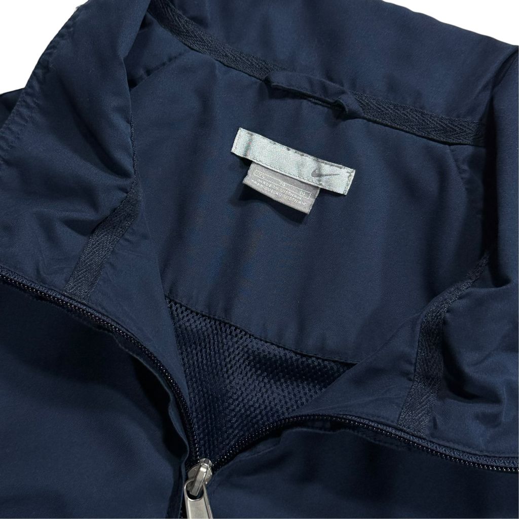 【USED】00s NIKE Nylon Track Jacket Navy x White XL / ナイキ ナイロンジャケット トラックジャケット サイドライン 刺繍ロゴ 紺 白 00年代