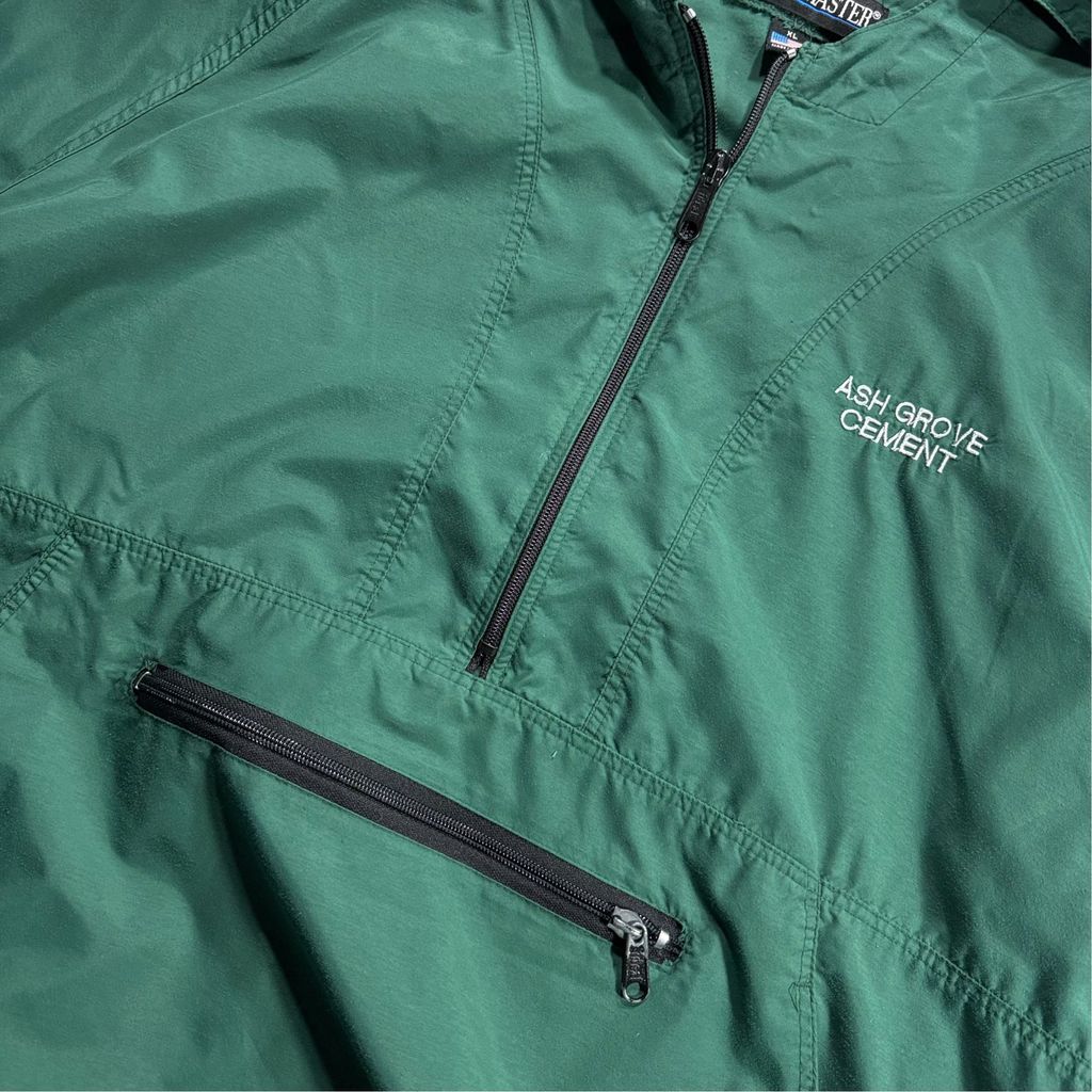 【USED】90s SPORTSMASTER USA製 ASH GROVE CEMENT Hooded Nylon Pullover Jacket Dark Green XL / スポーツマスター アッシュグローブセメント フーデッド ナイロン プルオーバー ジャケット アノラックパーカー ダークグリーン 90年代