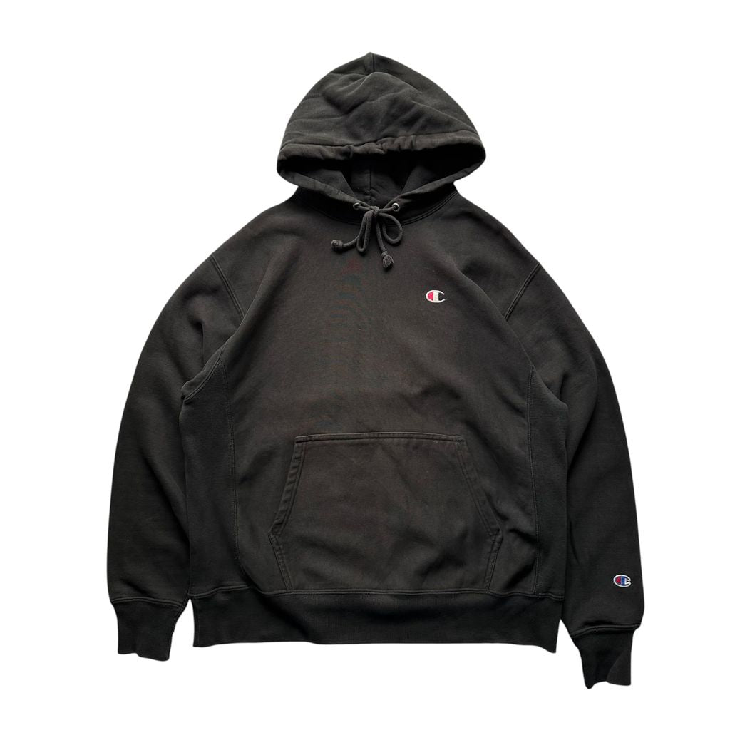 【USED】Champion REVERSE WEAVE Hoodie Black M JPN XL / チャンピオン リバースウィーブ スウェット パーカー プルオーバー フーディー ブラック 黒 目付き パキスタン製 メンズ ユニセックス 古着