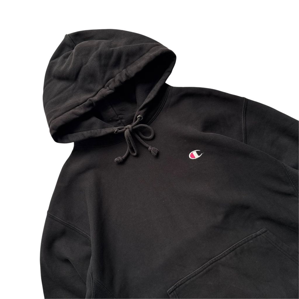 【USED】Champion REVERSE WEAVE Hoodie Black M JPN XL / チャンピオン リバースウィーブ スウェット パーカー プルオーバー フーディー ブラック 黒 目付き パキスタン製 メンズ ユニセックス 古着