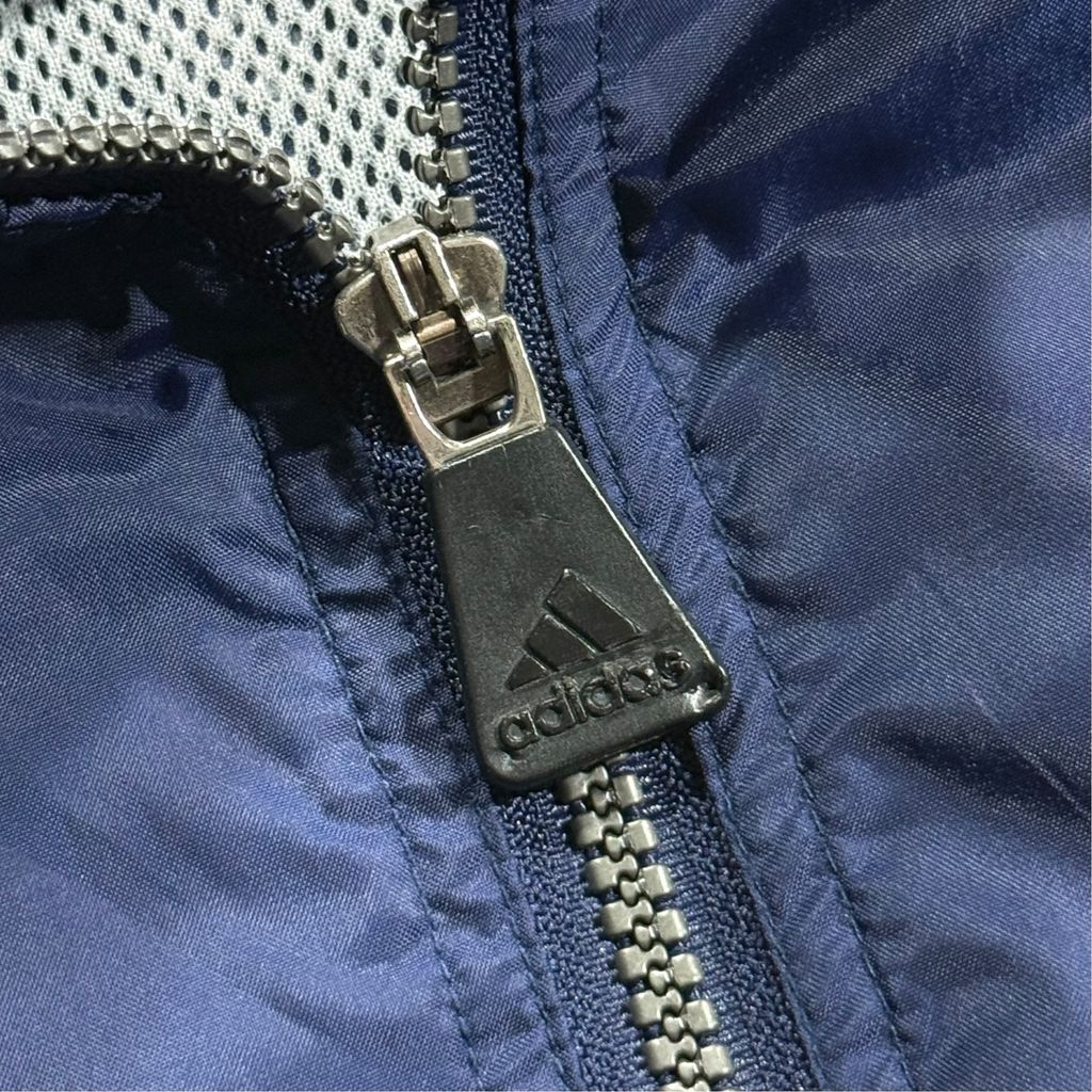 【USED】90s adidas Performance Logo Hooded Nylon Jacket Navy x Yellow x White XXL / アディダス パフォーマンスロゴ フーデッド ナイロンジャケット 切替 90年代