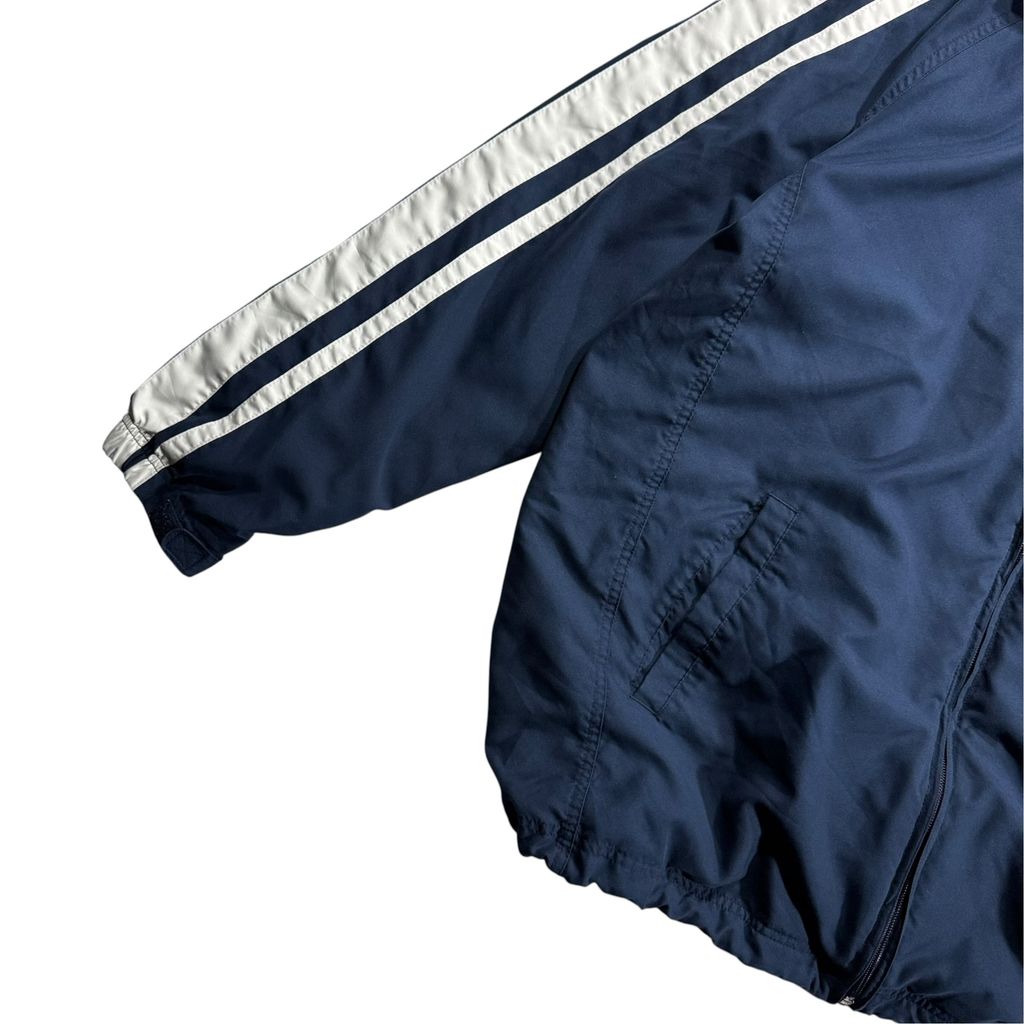 【USED】00s NIKE Nylon Track Jacket Navy x White XL / ナイキ ナイロンジャケット トラックジャケット サイドライン 刺繍ロゴ 紺 白 00年代