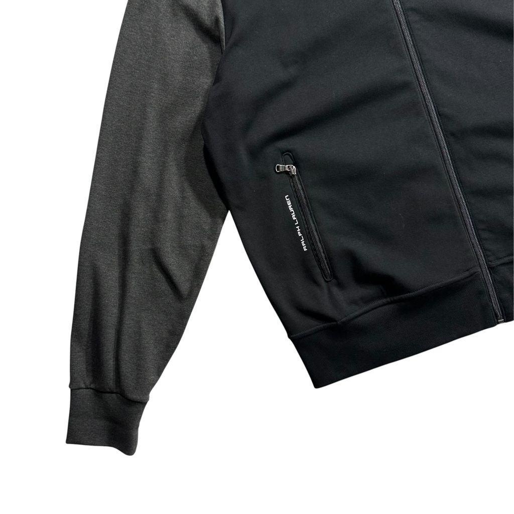 POLO RALPH LAUREN Color Block Track Jacket Black x Dark Gray L / ポロラルフローレン カラーブロック トラックジャケット ジャージ フルジップスタンドカラー 切替 刺繍ロゴ 黒 灰色 00s〜10s 古着 USED