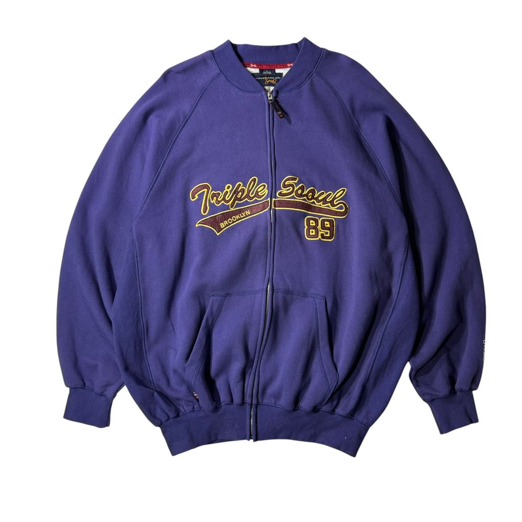 【USED】TRIPLE 5 SOUL Full Zip Sweat Jacket Purple L / トリプルファイブソウル フルジップ スウェット ジャケット パープル 紫 刺繍 555 中国製 メンズ Lサイズ 古着