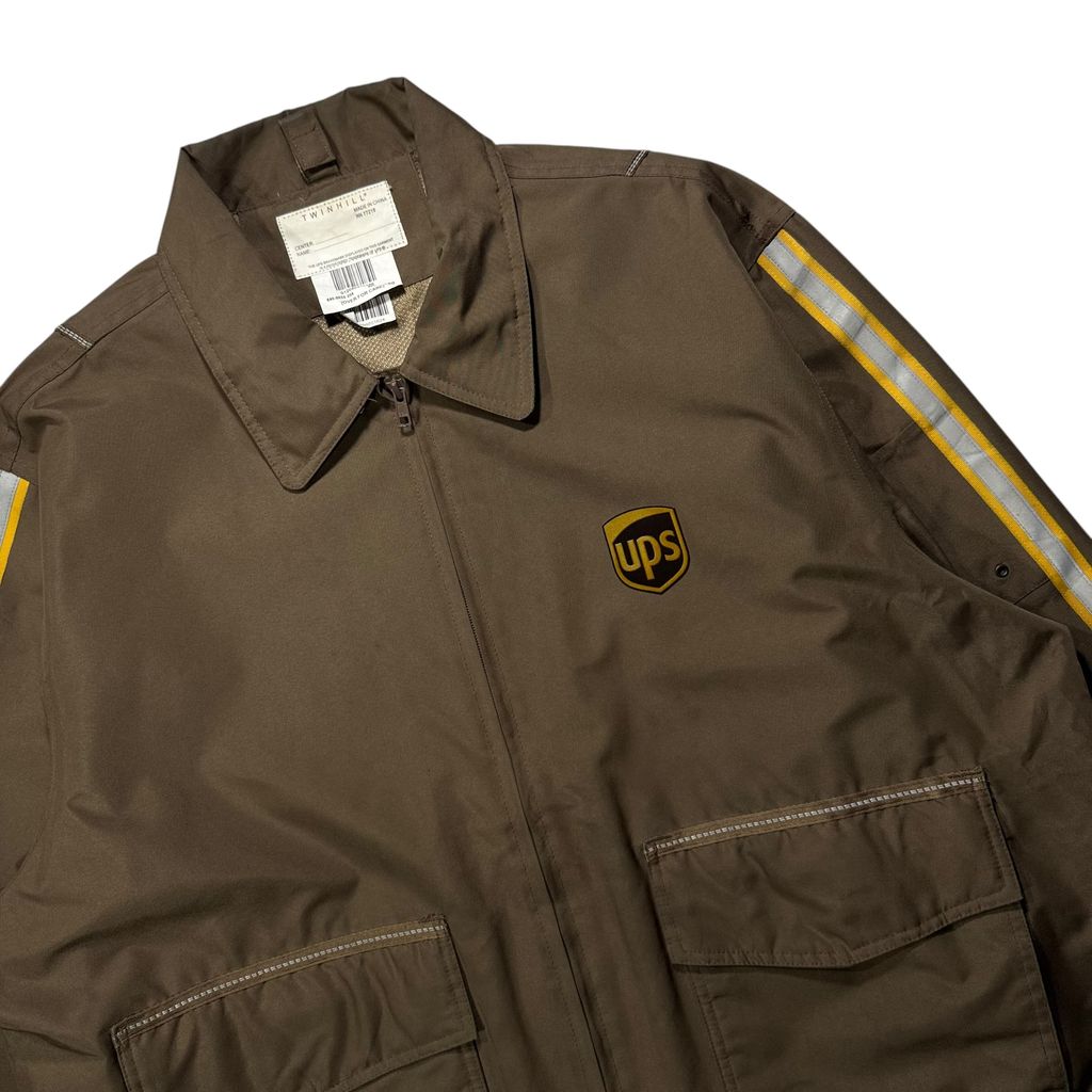 【USED】TWINHILL UPS Official Uniform Utility Jacket Brown XL / ツインヒル UPS 公式ユニフォーム ワークジャケット ブラウン 茶色 リフレクターテープ付き 企業モノ ビッグサイズ 古着