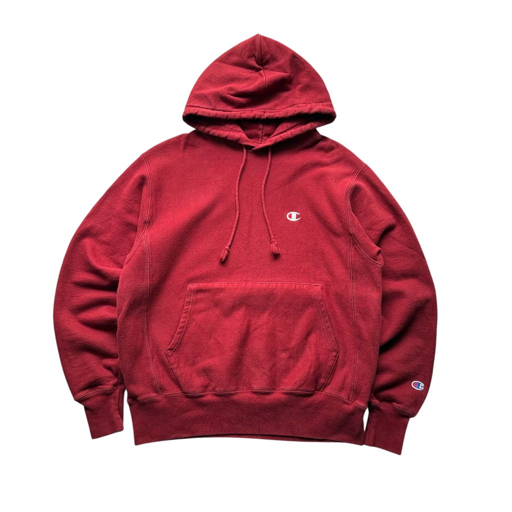 【USED】Champion REVERSE WEAVE Hoodie Red M JPN XL / チャンピオン リバースウィーブ スウェット パーカー プルオーバー フーディー ボルドー 赤 目付き ホンジュラス製 メンズ ユニセックス 古着