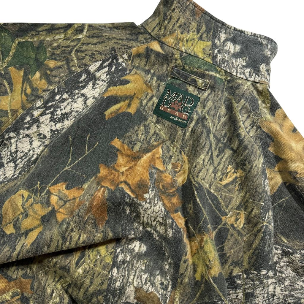 【USED】90s〜00s MAD DOG GEAR by Stearns Real Tree Camo Cotton Jacket XL / マッドドッグギア リアルツリーカモ 迷彩柄 コットンジャケット 総柄 企業刺繍 Scent-Lok 90年代 ヴィンテージ 古着
