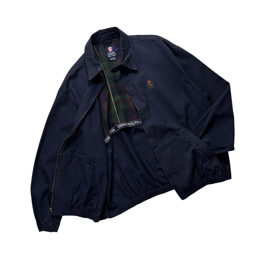 【USED】90s CHAPS RALPH LAUREN Swing Top Jacket Navy L / チャップス ラルフローレン スウィングトップ ドリズラージャケット ネイビー 濃紺 タータンチェック裏地 90年代 ヴィンテージ 古着