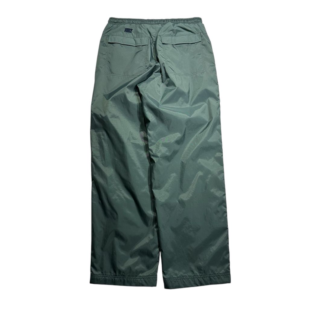 【USED】00s Nike Nylon Tech Pants Green x Navy M / ナイキ ナイロン テック パンツ グリーン ネイビー サイドライン ロゴ刺繍 スポーツ