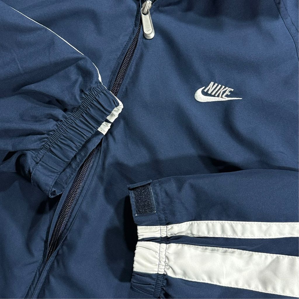 【USED】00s NIKE Nylon Track Jacket Navy x White XL / ナイキ ナイロンジャケット トラックジャケット サイドライン 刺繍ロゴ 紺 白 00年代