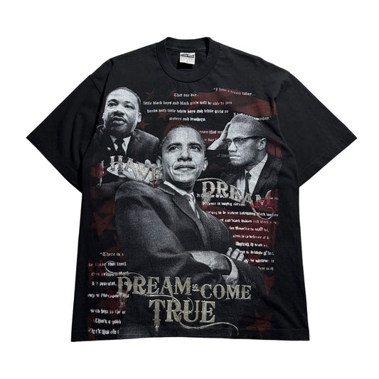 【USED】PRO TAG 2000s Barack Obama MLK & Malcolm X Black History T-Shirt Made in USA 半袖Tシャツ Lサイズ