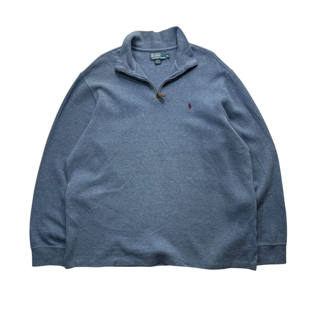 【USED】Polo by Ralph Lauren Half-Zip Cotton Sweat Heather Blue XL / ポロ バイ ラルフローレン ハーフジップ コットン スウェット トレーナー 霜降り ブルー ポニー刺繍 XL 古着