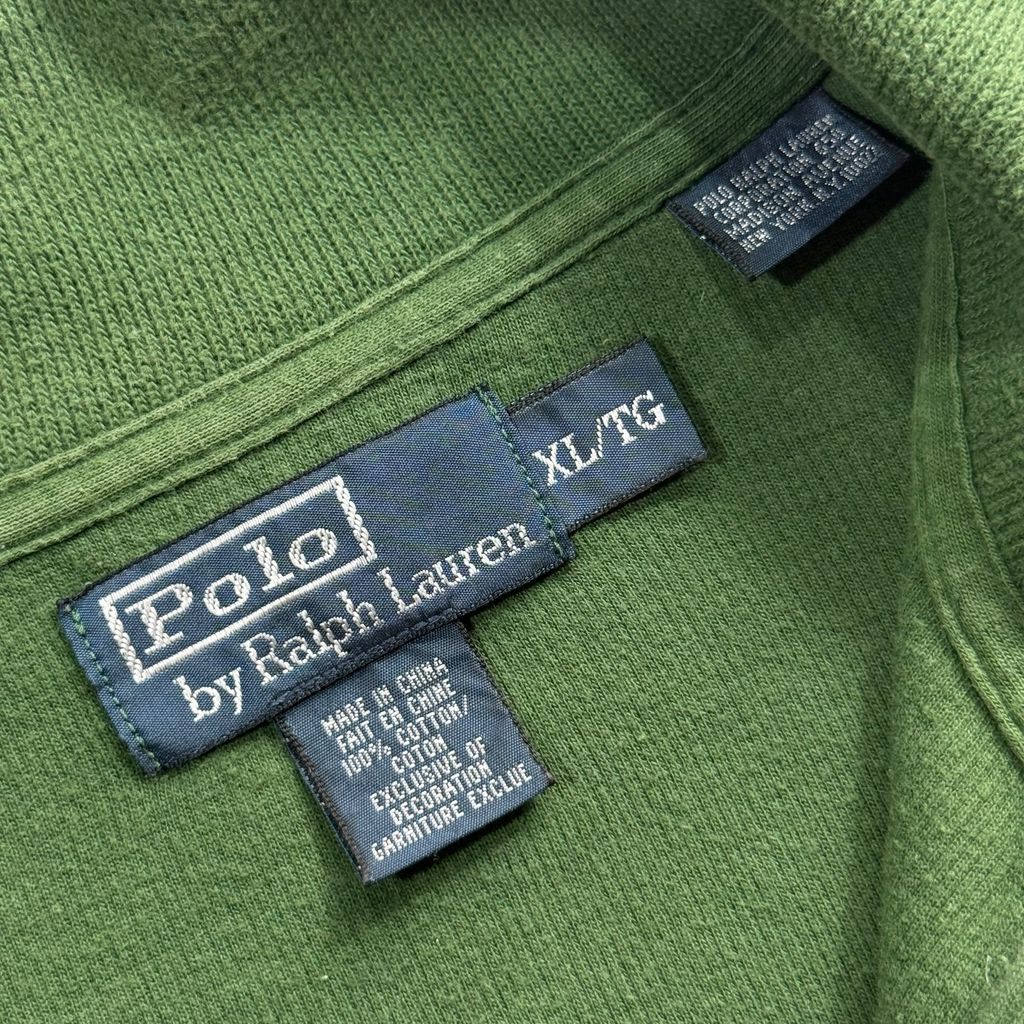 【USED】Polo by Ralph Lauren Half-Zip Cotton Sweat Green XL / ポロ バイ ラルフローレン ハーフジップ コットン スウェット トレーナー グリーン 緑 ポニー刺繍 XL 古着